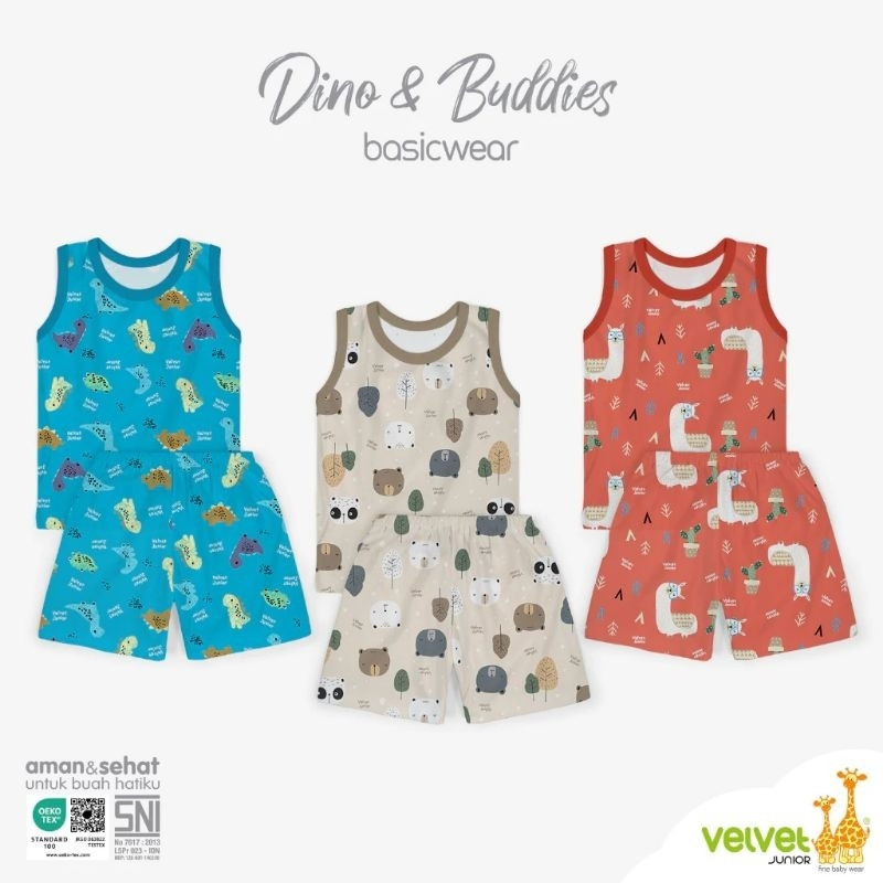 VELVET SET SINGLET+CLN PDK XL 3PCS DINO & BUDDIES