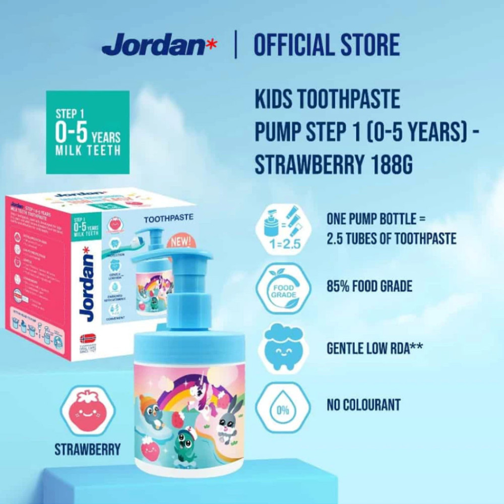 JORDAN KIDS TOOTHPASTE STEP 1 STRAWBERRY PUMP 188GR