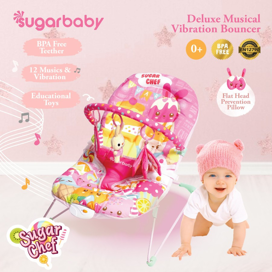 SUGAR BABY DELUXE MUSICAL VIBRATION BOUNCER - FUN PINK