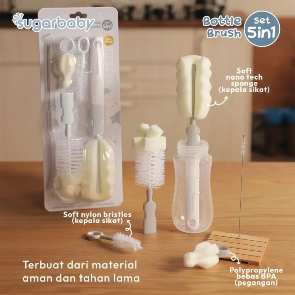 SUGAR BABY BOTTLE BRUSH SET 5IN1 GREY