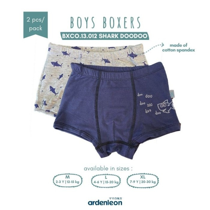 ARDENLEON BOYS BOXERS SHARK DOODOO 2PCS L