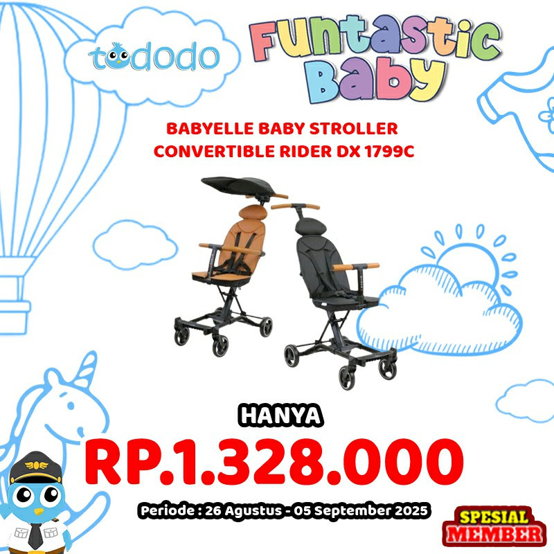 BABYELLE BABY STROLLER CONVERTIBLE RIDER DX 1799C